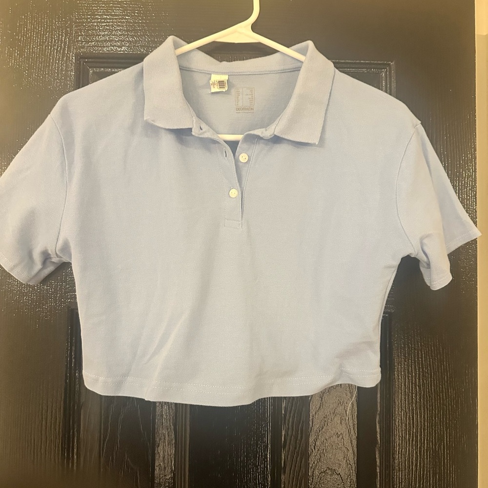 Light blue cropped polo top